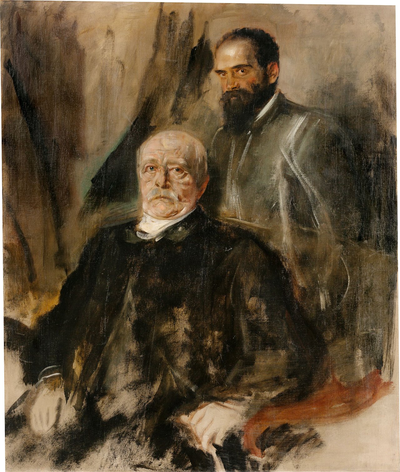 Auf diesem Bild ist das folgende Kunstwerk zu sehen: Franz von Lenbach. Fürst Bismarck und sein Leibarzt Ernst Schweninger. Nach 1882.