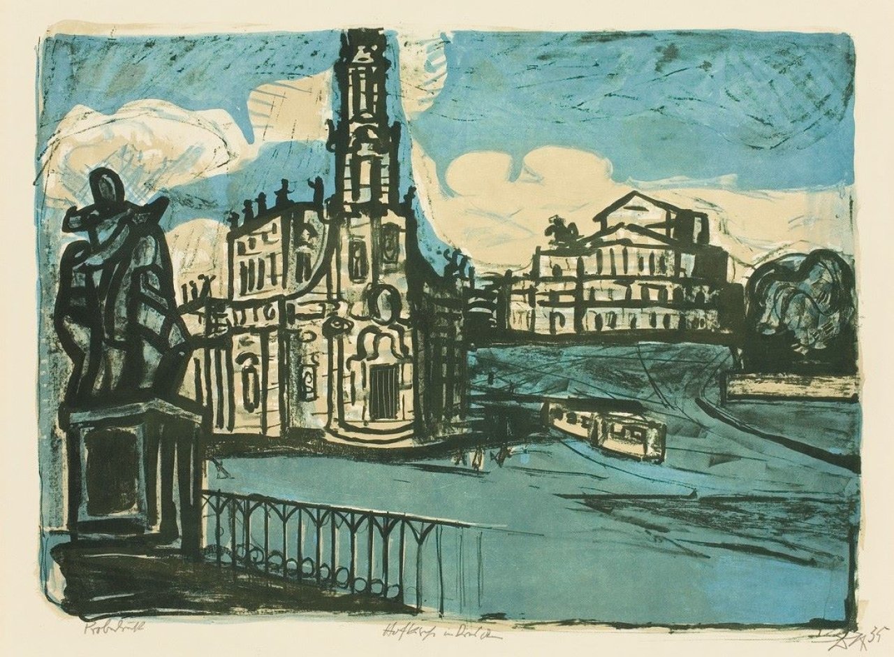Auf diesem Bild ist das folgende Kunstwerk zu sehen: Otto Dix. „Hofkirche in Dresden“. 1955.