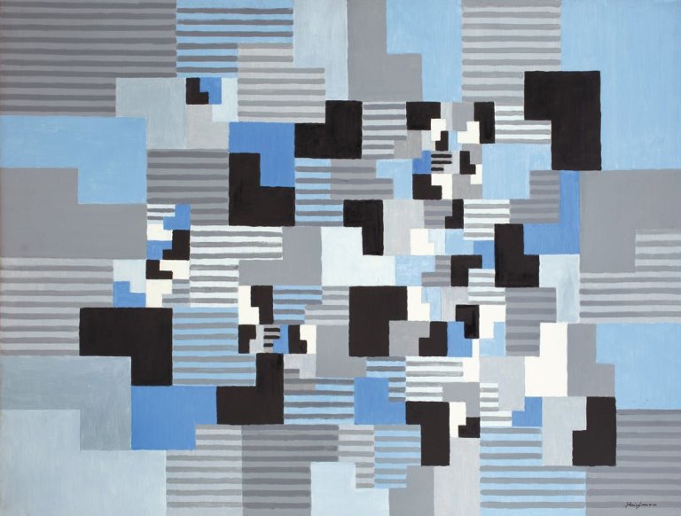 Auf diesem Bild ist das folgende Kunstwerk zu sehen: Adolf Fleischmann. „Composition in Blau“. 1954/63.