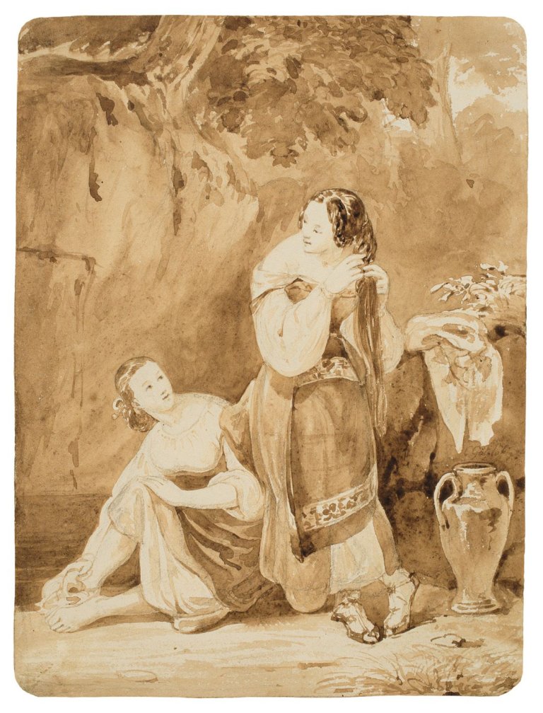 Auf diesem Bild ist das folgende Kunstwerk zu sehen: Carl Wilhelm Götzloff. Zwei Italienerinnen.