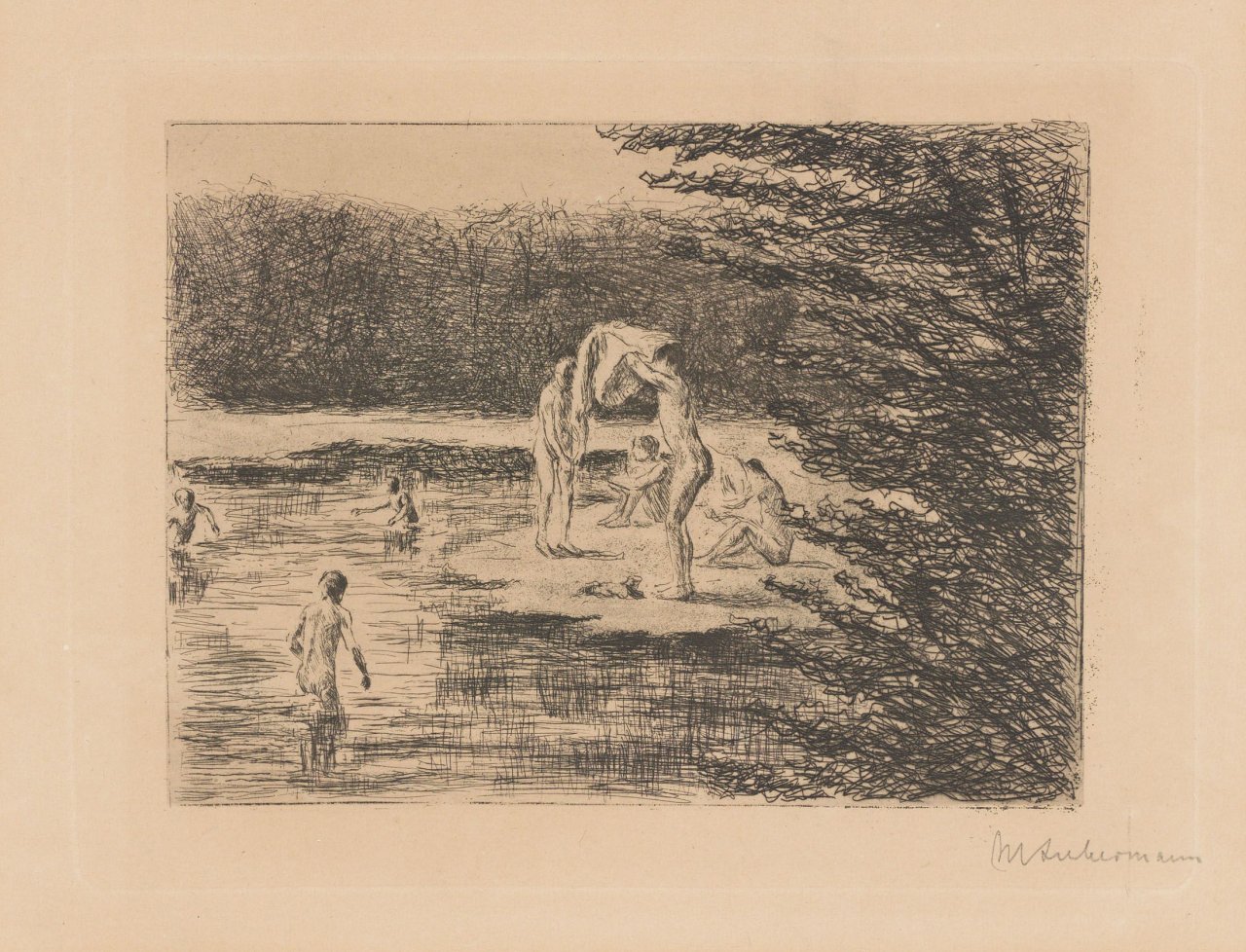 Auf diesem Bild ist das folgende Kunstwerk zu sehen: Max Liebermann. „Badende Knaben“. 1896.