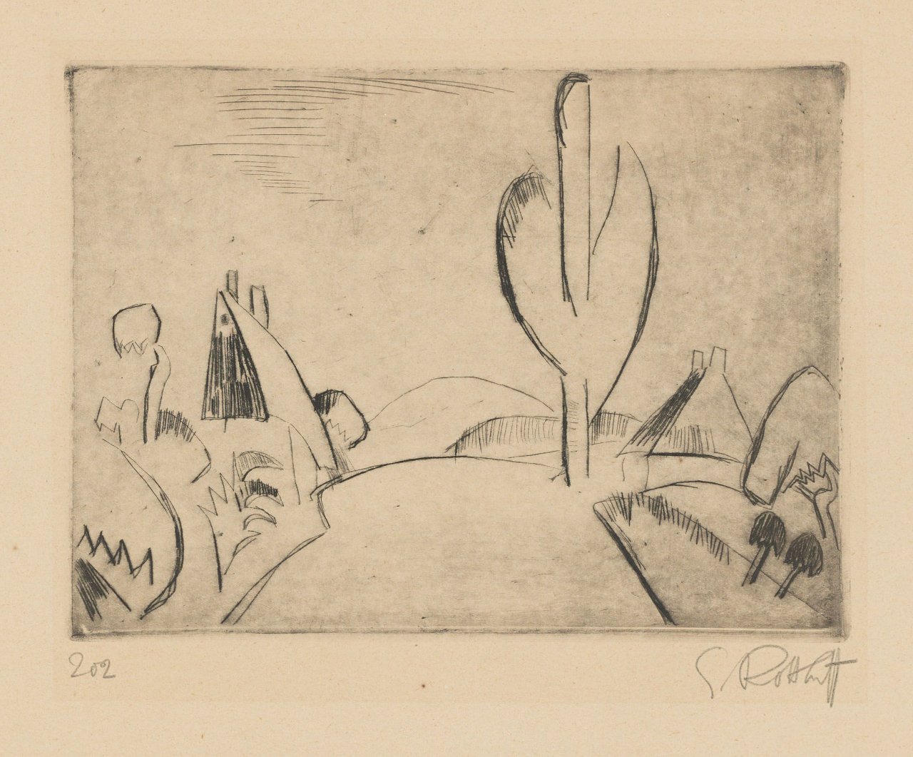 Auf diesem Bild ist das folgende Kunstwerk zu sehen: Karl Schmidt-Rottluff. „Holsteinische Landschaft II“. 1920.