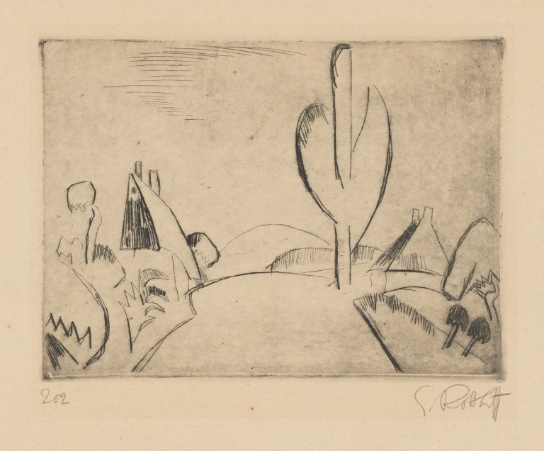 Auf diesem Bild ist das folgende Kunstwerk zu sehen: Karl Schmidt-Rottluff. „Holsteinische Landschaft II“. 1920.