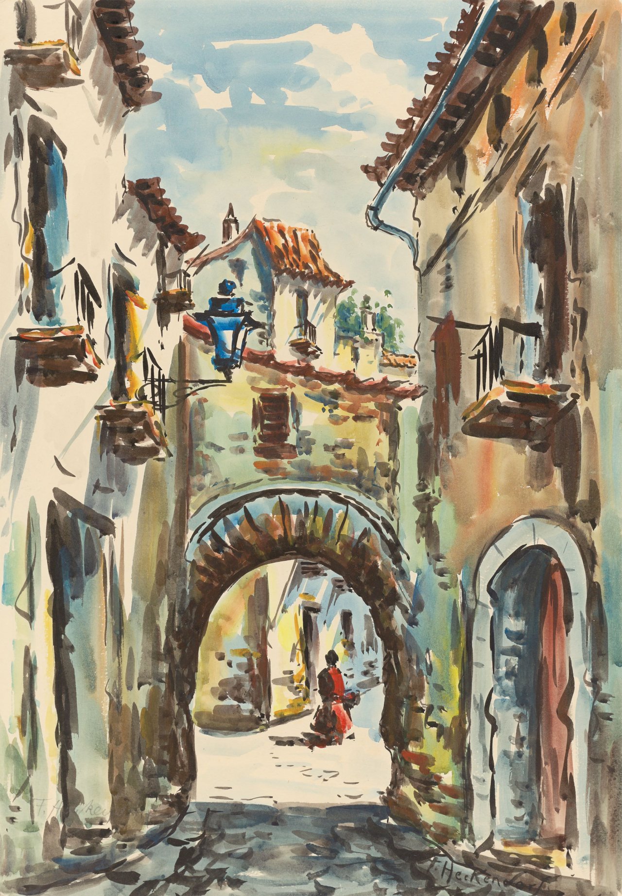 Auf diesem Bild ist das folgende Kunstwerk zu sehen: Franz Heckendorf. Gasse in Italien.