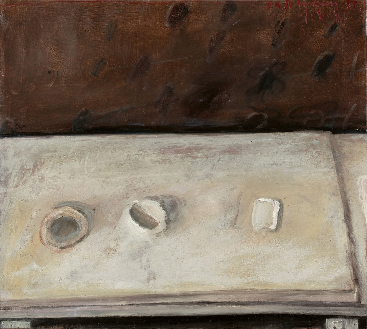Auf diesem Bild ist das folgende Kunstwerk zu sehen: Klaus Fußmann. Tischstillleben. 1981.