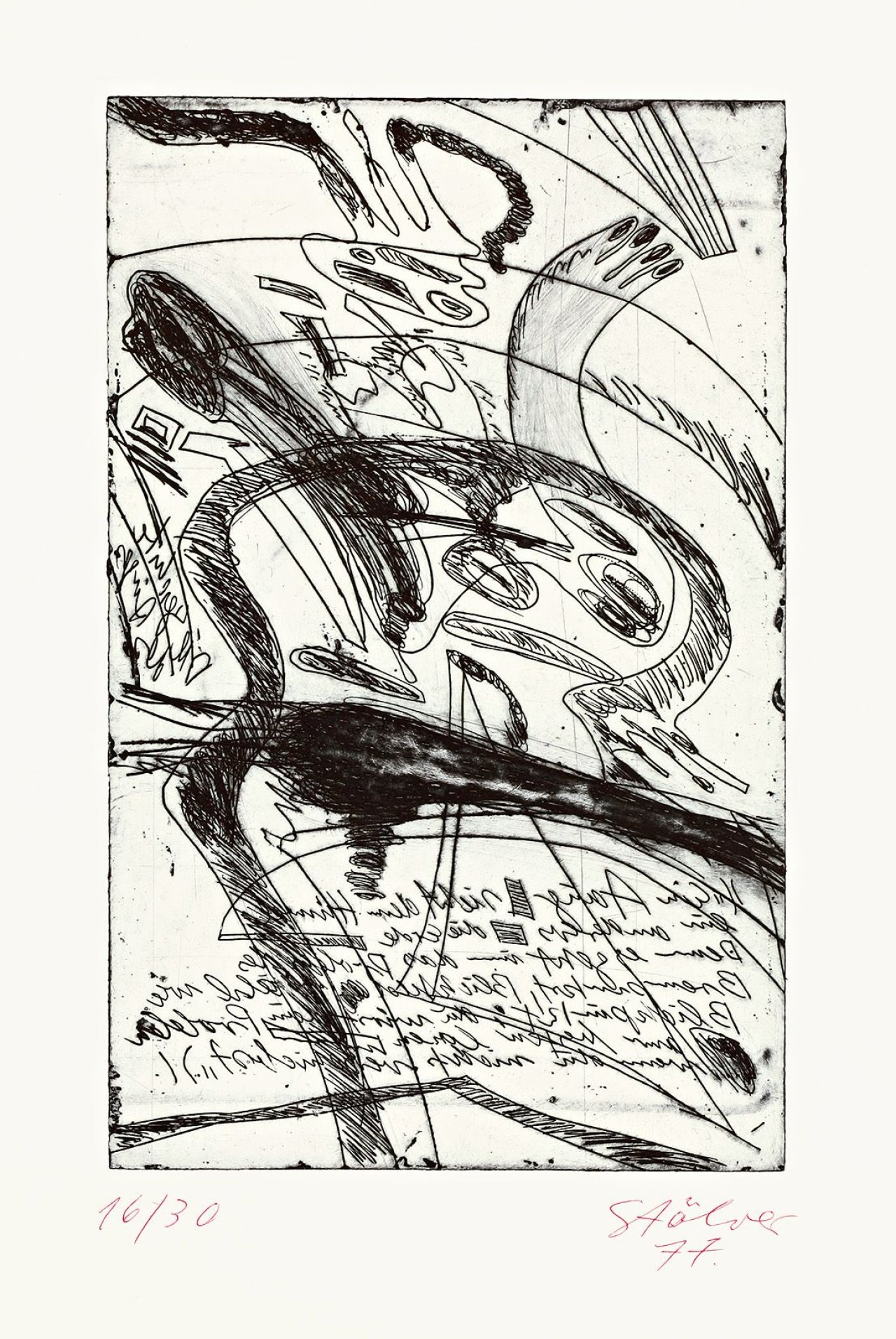 Auf diesem Bild ist das folgende Kunstwerk zu sehen: Walter Stöhrer. („Die Bewegung der Zähne“) „Die Bewegung-der-Wörter“. 1977.