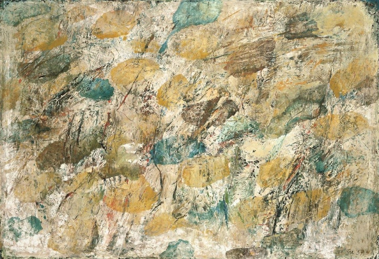 Auf diesem Bild ist das folgende Kunstwerk zu sehen: Gerhard Hoehme. „Paradies für Träumer“. 1957.