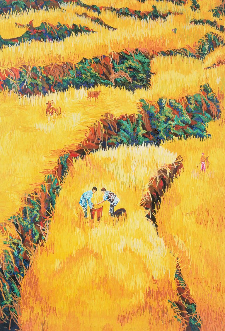 Auf diesem Bild ist das folgende Kunstwerk zu sehen:  SEO (d.i. Seo Soo-Kyoung ). „Die große Reisernte I“. 2005.