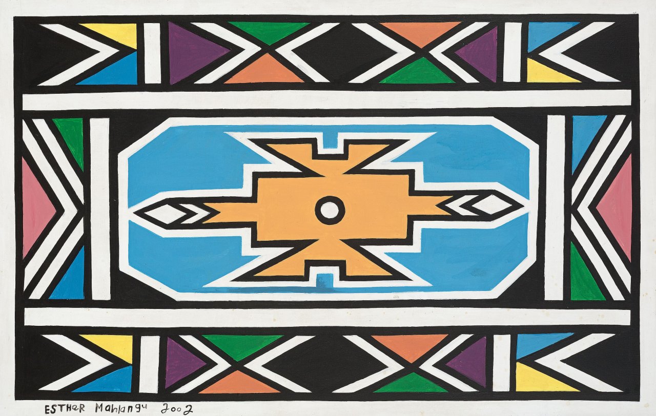Auf diesem Bild ist das folgende Kunstwerk zu sehen: Esther Mahlangu. Ohne Titel. 2002.