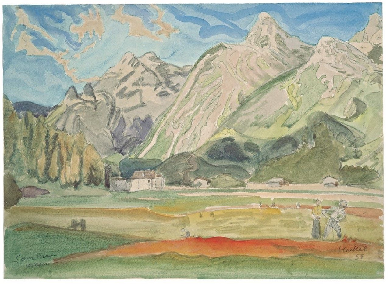 Auf diesem Bild ist das folgende Kunstwerk zu sehen: Erich Heckel. „Sommerwiesen“ (Oberengadin). 1954.