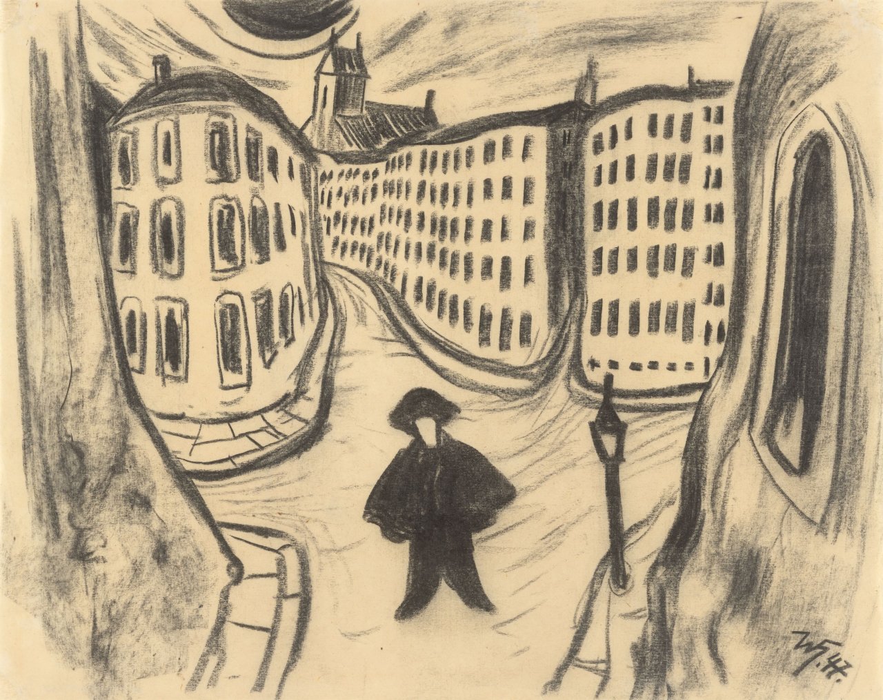 Auf diesem Bild ist das folgende Kunstwerk zu sehen: Werner Heldt. „Der Leichenbitter (Laternenmann)“. 1947.