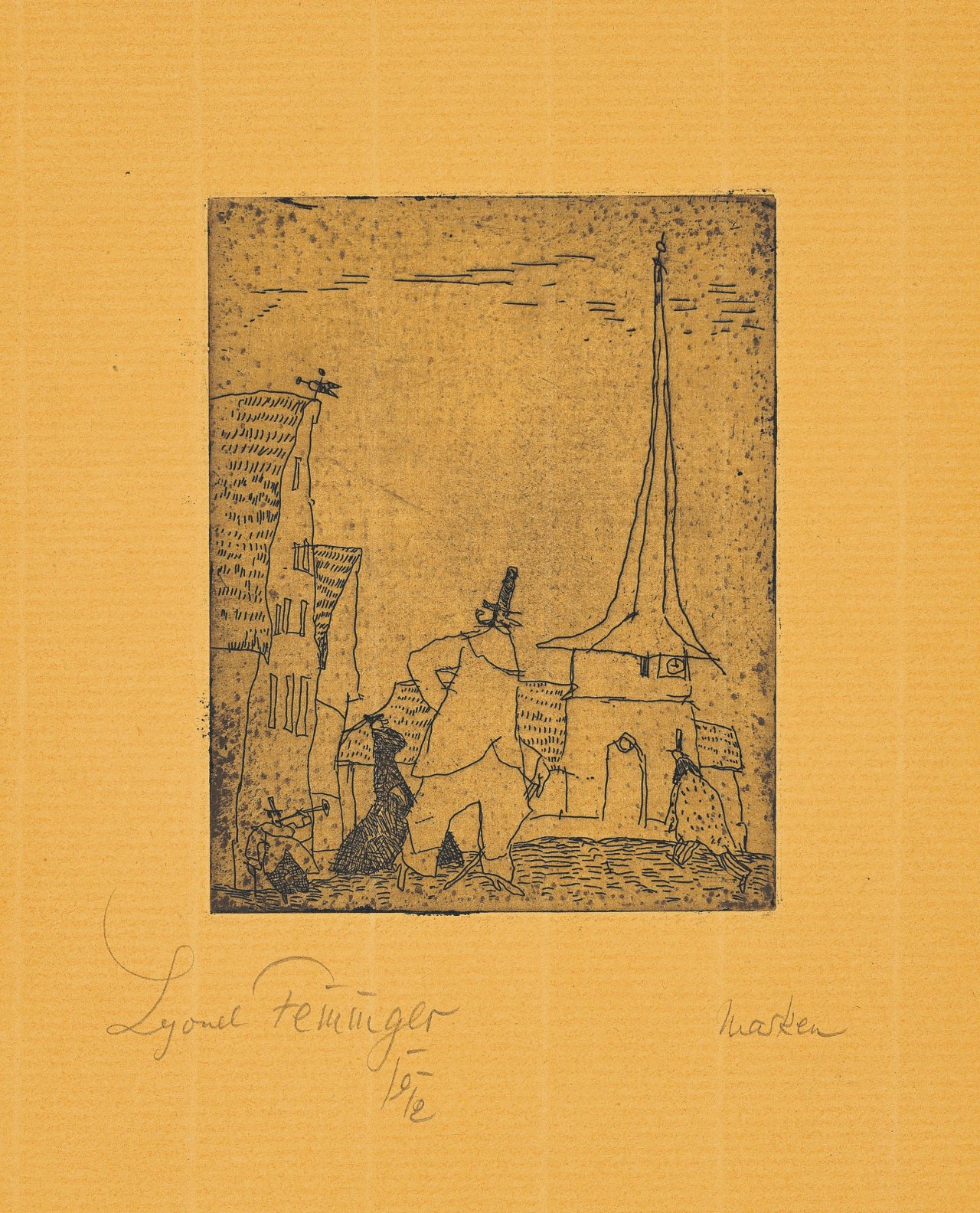 This picture shows the following artwork: Lyonel Feininger. ”Masken”. 1912.