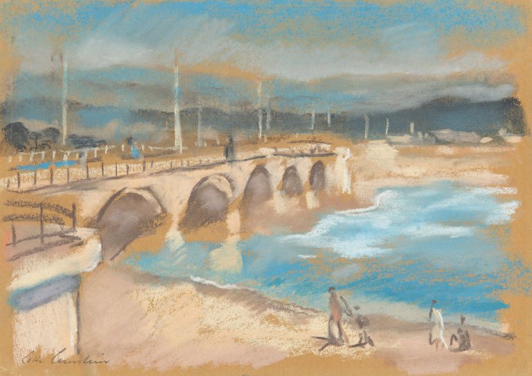 Auf diesem Bild ist das folgende Kunstwerk zu sehen: Lotte Laserstein. „Brücke über einen Fluss“. 1960er-Jahre.