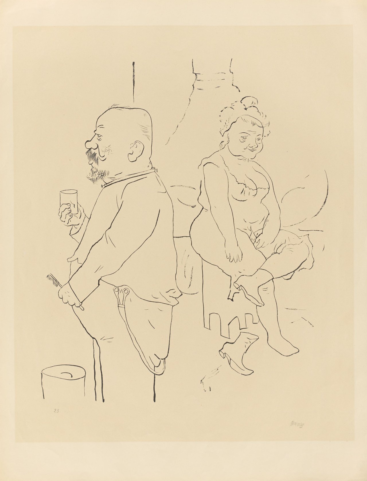 Auf diesem Bild ist das folgende Kunstwerk zu sehen: George Grosz. „Zu Hause (Pappi und Mammi)“. 1922.