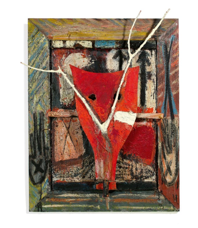 Auf diesem Bild ist das folgende Kunstwerk zu sehen: Mimmo Paladino. „Papageno“. 1987.