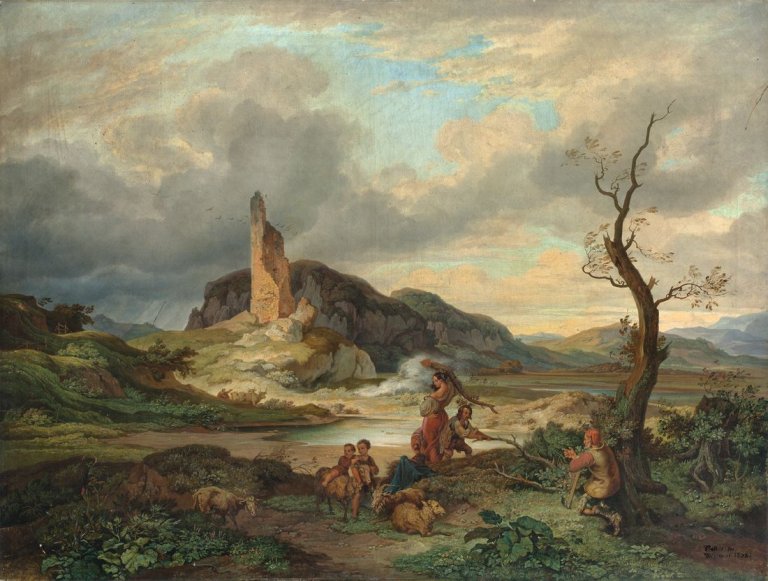 Auf diesem Bild ist das folgende Kunstwerk zu sehen: Friedrich Preller d. Ä.. „Torre di Quinto“. 1832.