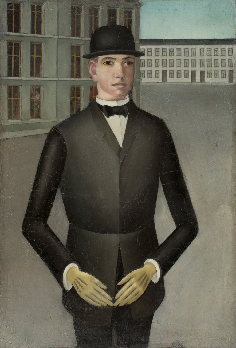 Auf diesem Bild ist das folgende Kunstwerk zu sehen: Anton Räderscheidt. „Junger Mann mit gelben Handschuhen“. 1921.