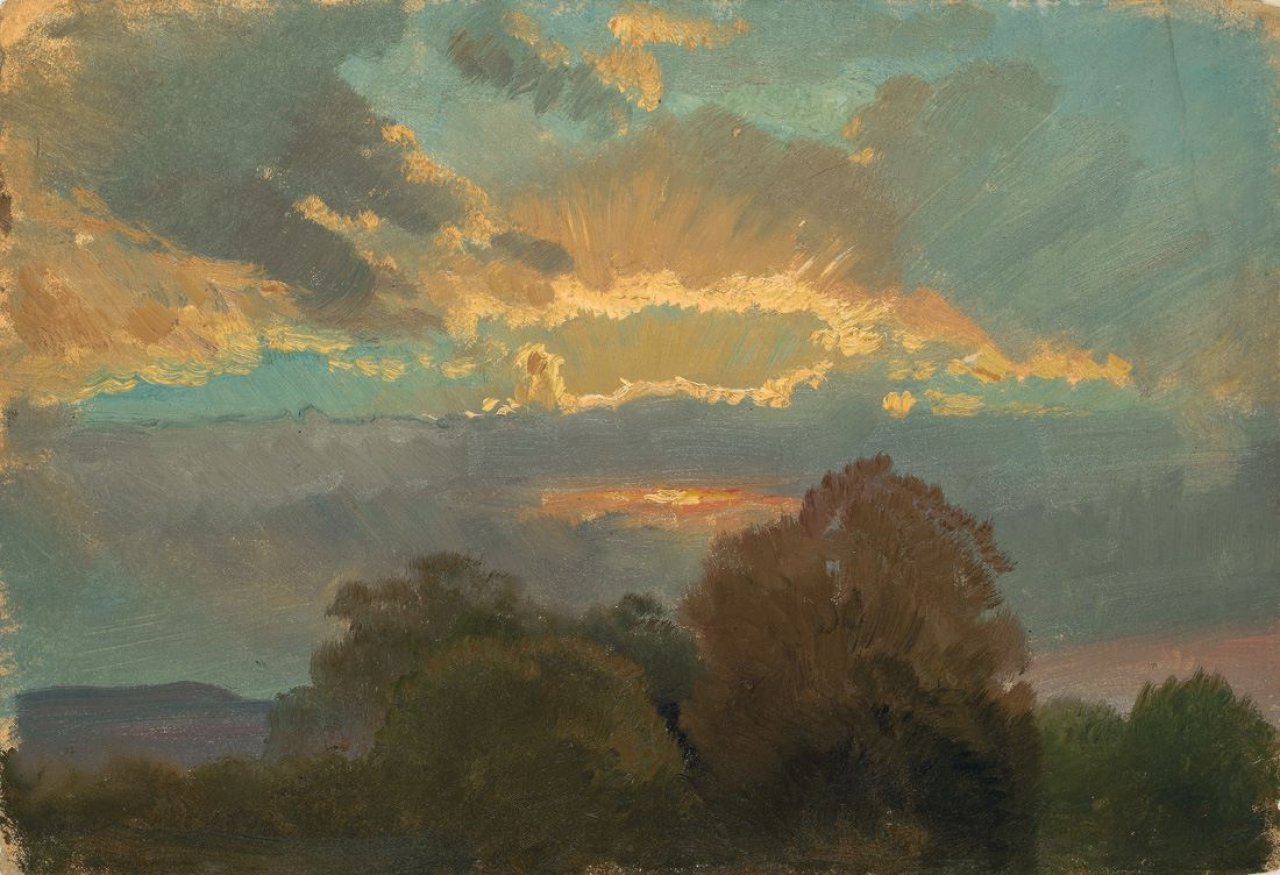 Auf diesem Bild ist das folgende Kunstwerk zu sehen: Carl Hummel. Sonnenuntergang.