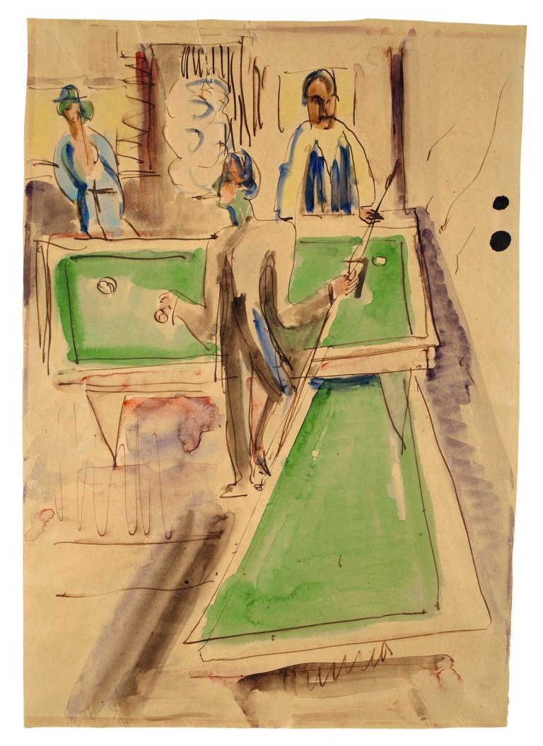 Auf diesem Bild ist das folgende Kunstwerk zu sehen: Ernst Ludwig Kirchner. Billardspieler. Um 1924.