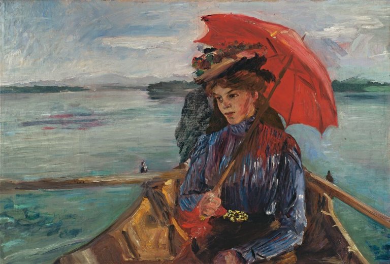 This picture shows the following artwork: Lovis Corinth. „Fräulein Heck“ (Im Boot auf dem Starnberger See). 1897.