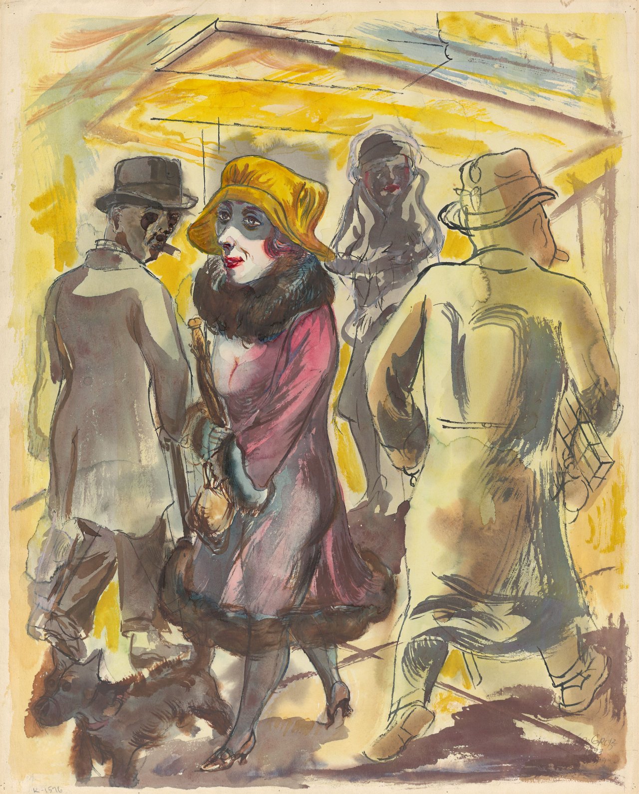Auf diesem Bild ist das folgende Kunstwerk zu sehen: George Grosz. „Straßenszene Berlin (Here is no hurry)“. 1923.