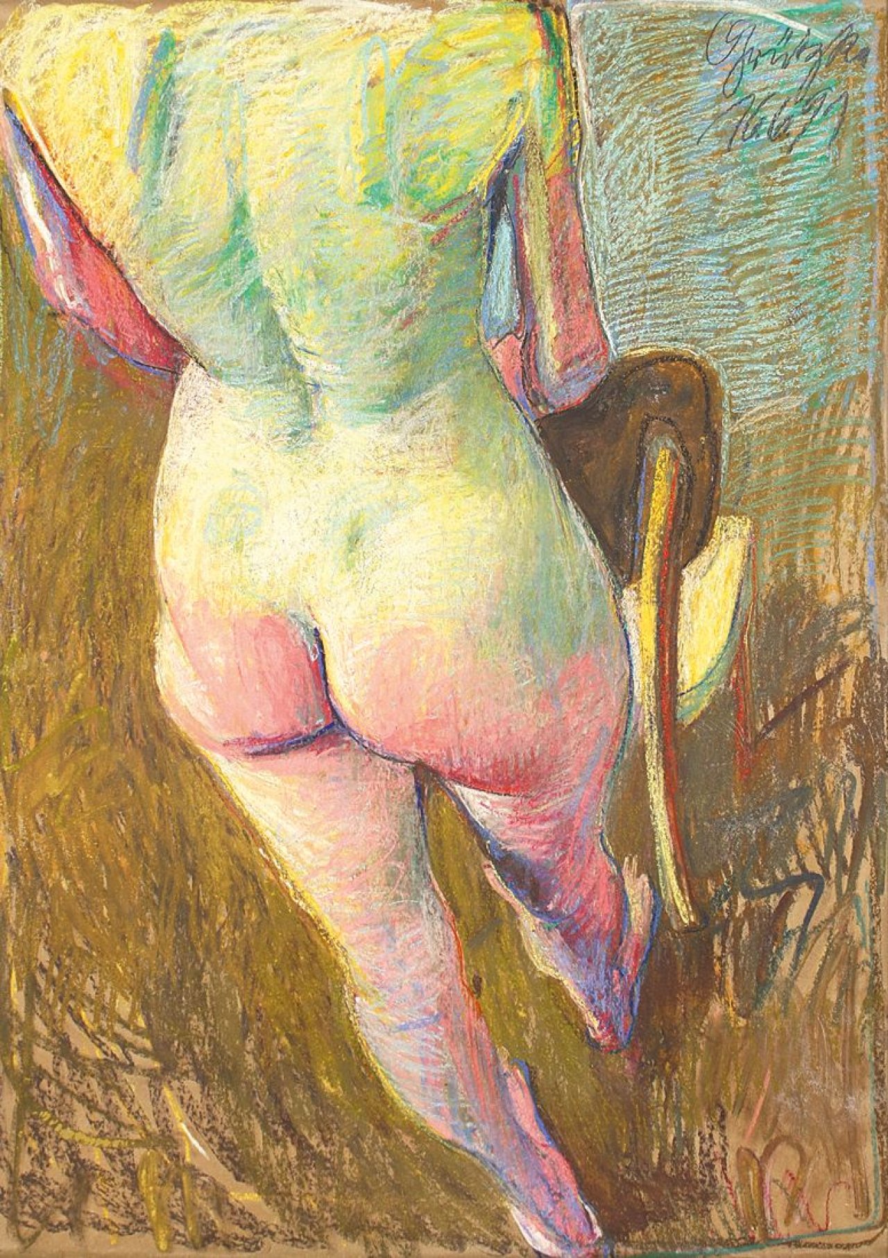 Auf diesem Bild ist das folgende Kunstwerk zu sehen: Johannes Grützke. Rückenakt. 1991.