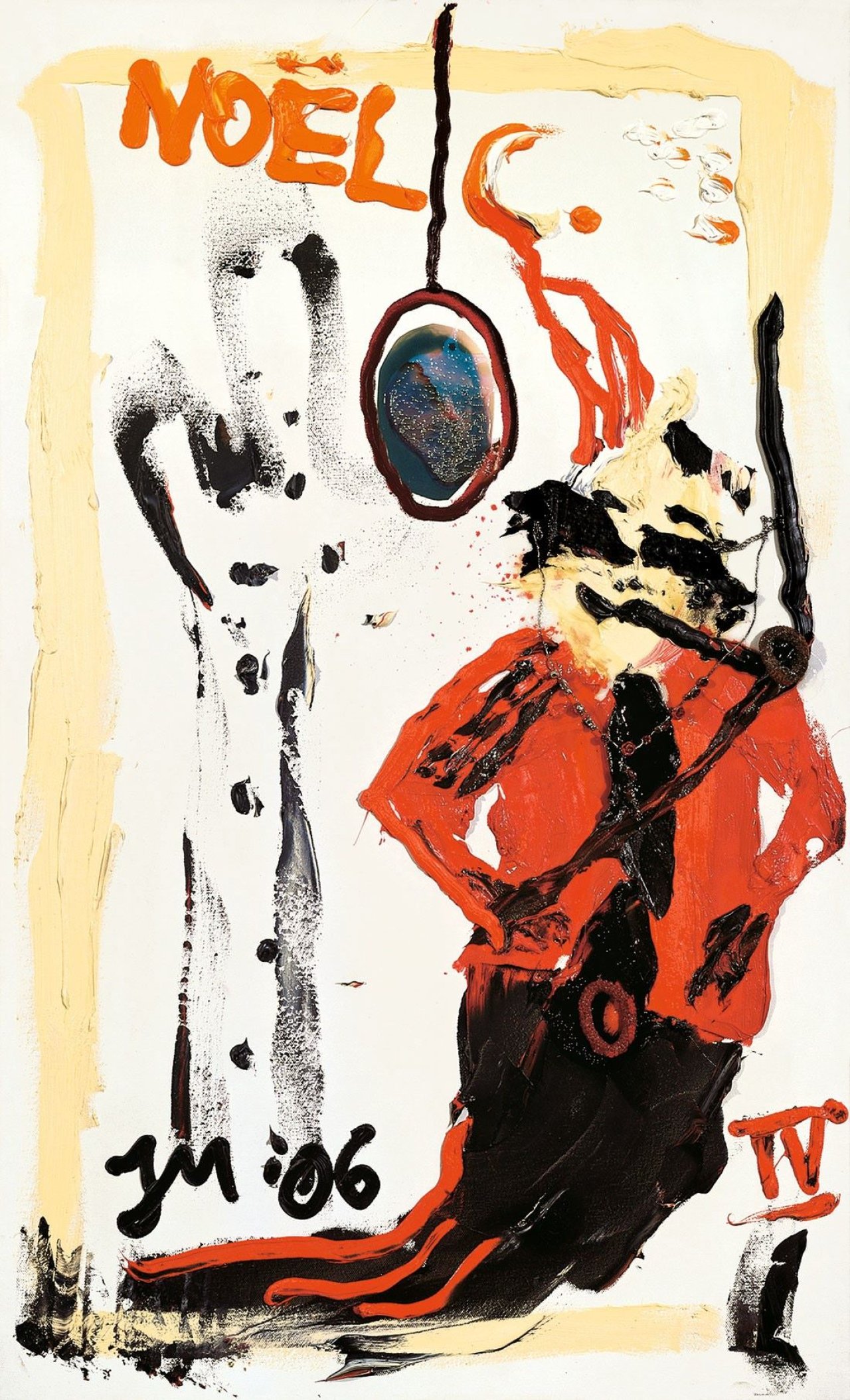 Auf diesem Bild ist das folgende Kunstwerk zu sehen: Jonathan Meese. „Noël Coward is back XV (Schmuck und Macht)“. 2006.