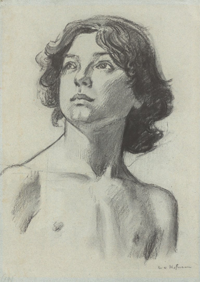 Auf diesem Bild ist das folgende Kunstwerk zu sehen: Ludwig von Hofmann. Brustbild eine Jungen. Um 1895.