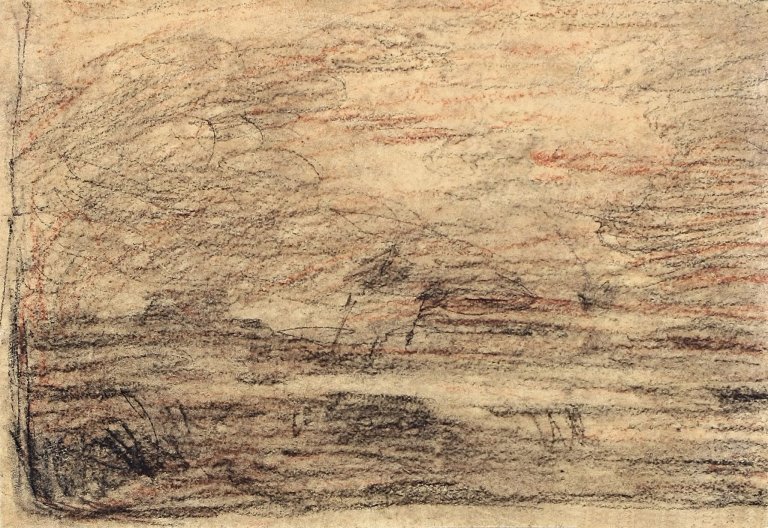 Auf diesem Bild ist das folgende Kunstwerk zu sehen: Otto Modersohn. „Sturm im Moor“. Um 1935/40.