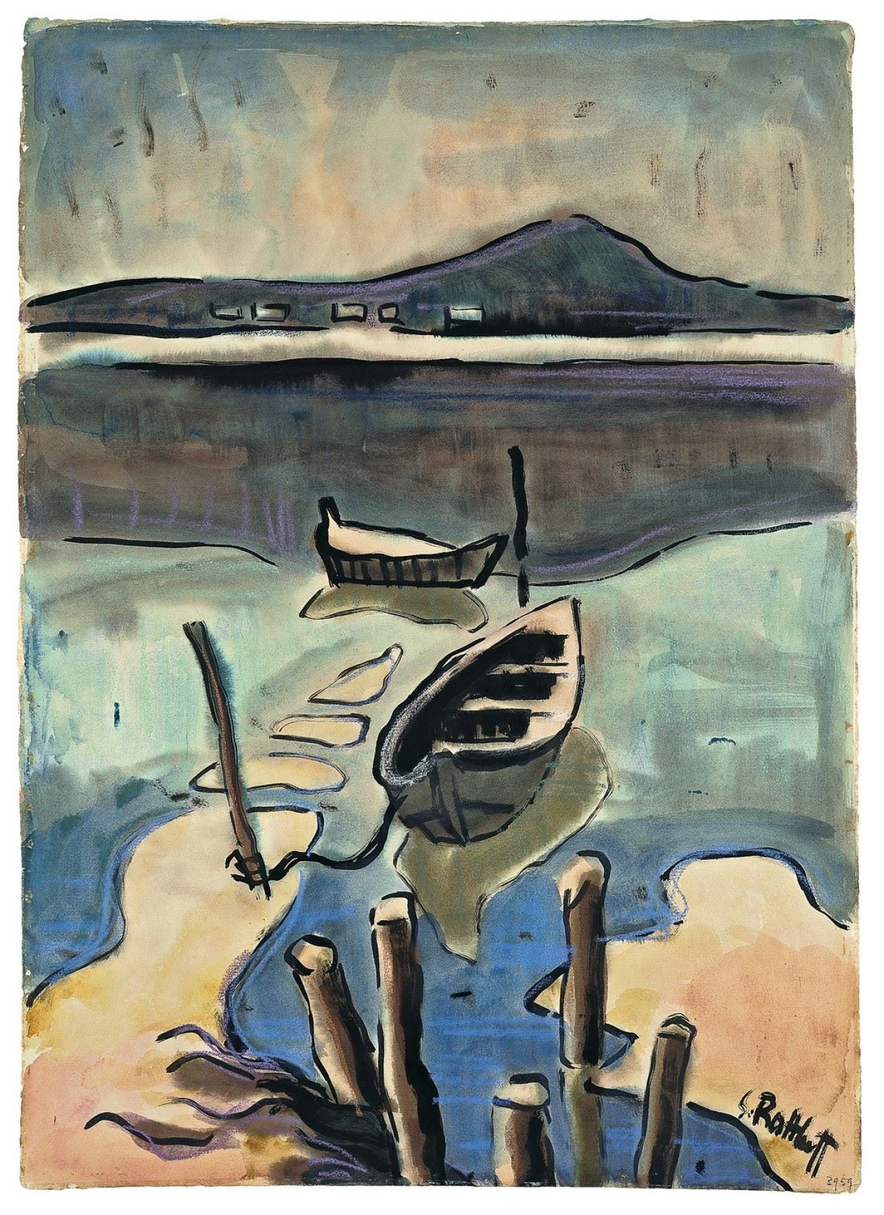 Auf diesem Bild ist das folgende Kunstwerk zu sehen: Karl Schmidt-Rottluff. „Boote am Lebasee“. 1939.