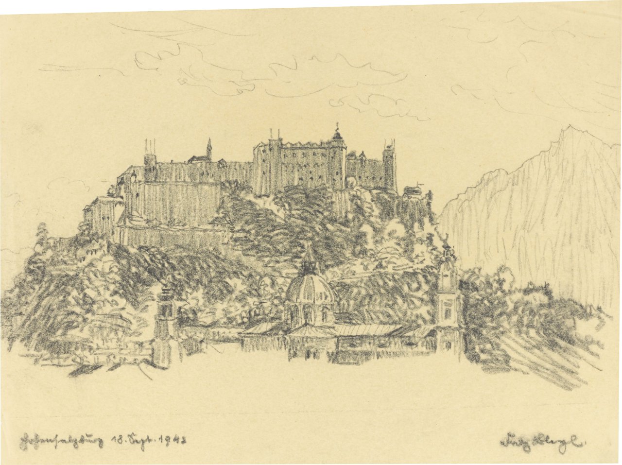 This picture shows the following artwork: Fritz Bleyl. „Hohensalzburg“. 1942.