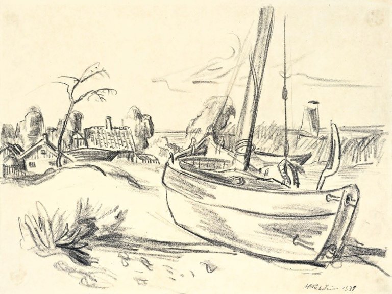 Auf diesem Bild ist das folgende Kunstwerk zu sehen: Max Pechstein. Kurenkahn am Haff. 1939.