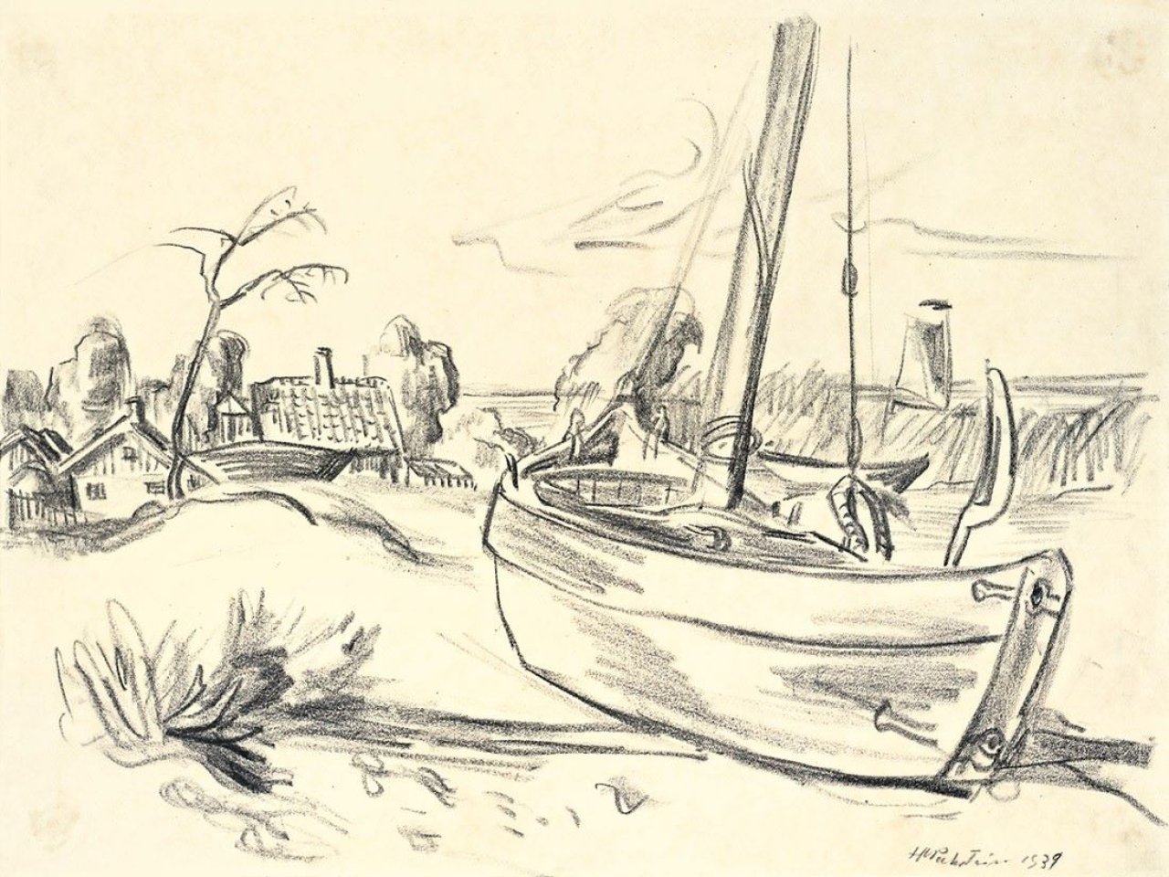 Auf diesem Bild ist das folgende Kunstwerk zu sehen: Max Pechstein. Kurenkahn am Haff. 1939.