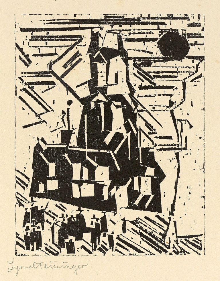 Auf diesem Bild ist das folgende Kunstwerk zu sehen: Lyonel Feininger. „Rathausplatz“. 1918.