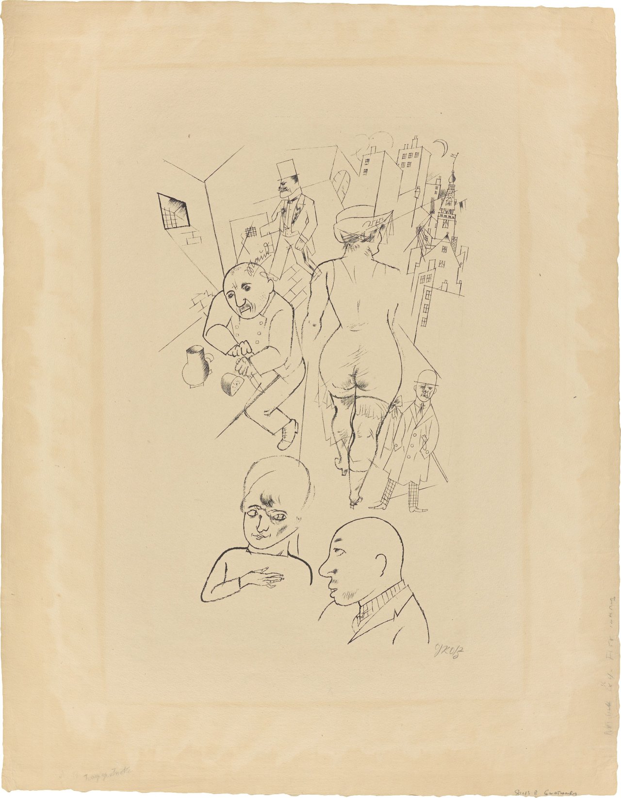 Auf diesem Bild ist das folgende Kunstwerk zu sehen: George Grosz. „Tragigrotesken des Wieland Herzfelde“. 1919.