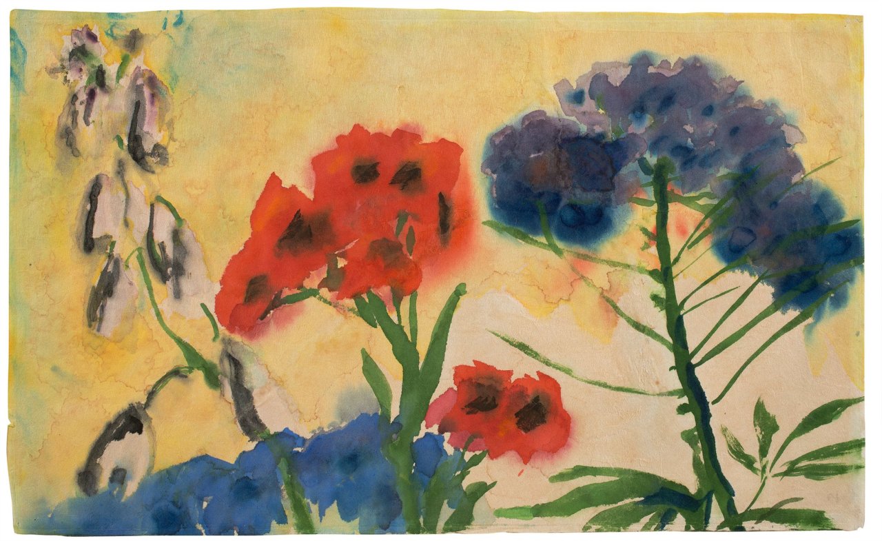 This picture shows the following artwork: Emil Nolde. „Rote und blaue Blumen. Circa 1950/51.