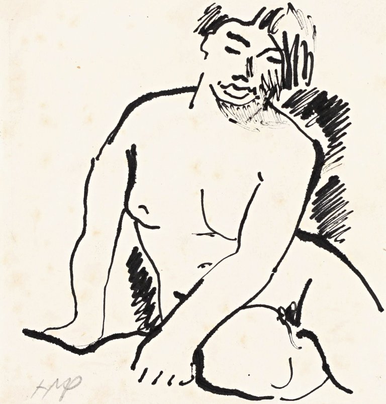 Auf diesem Bild ist das folgende Kunstwerk zu sehen: Max Pechstein. Sitzender weiblicher Akt.