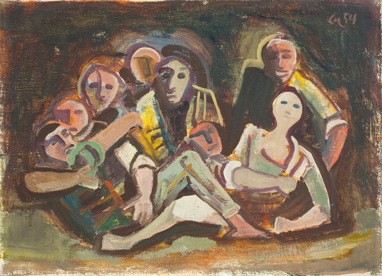 Auf diesem Bild ist das folgende Kunstwerk zu sehen: Karl Hofer. „Frau mit sieben Männern“. 1954.