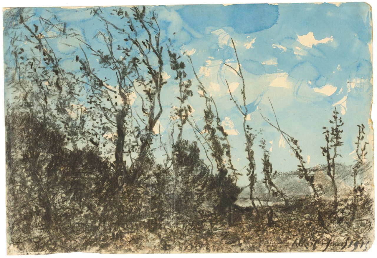 Auf diesem Bild ist das folgende Kunstwerk zu sehen: Henri-Joseph Harpignies. Sträucher in einer Landschaft. 1915.