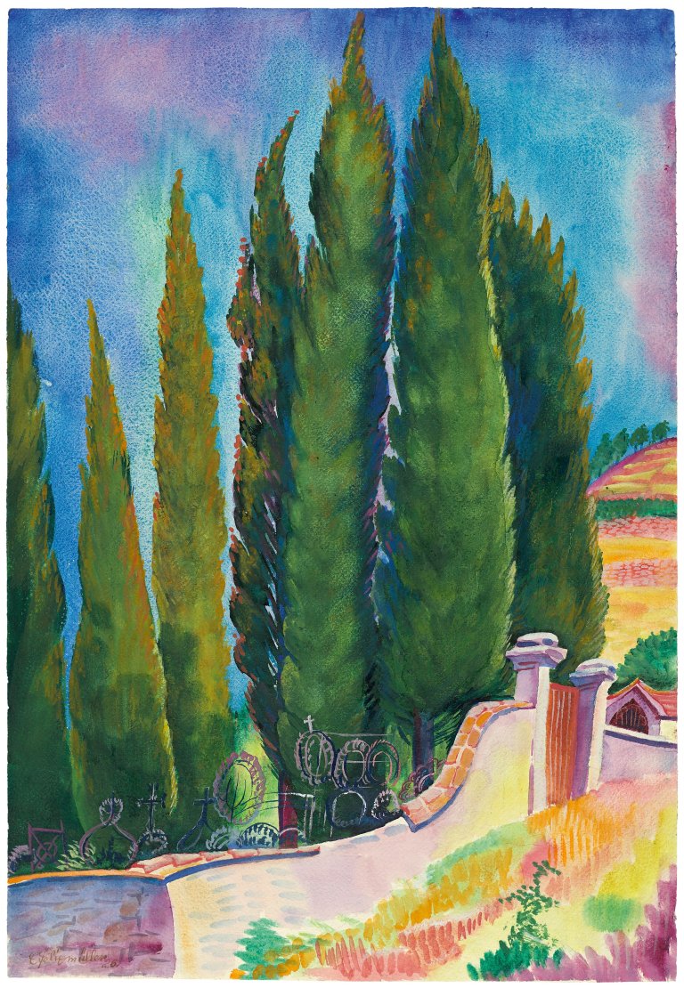 Auf diesem Bild ist das folgende Kunstwerk zu sehen: Conrad Felixmüller. Friedhof Le Lavandou. 1926.