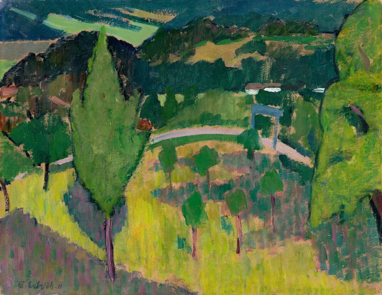 Auf diesem Bild ist das folgende Kunstwerk zu sehen: Adolf Erbslöh. „Brannenburg (Gebirge)“. 1911.