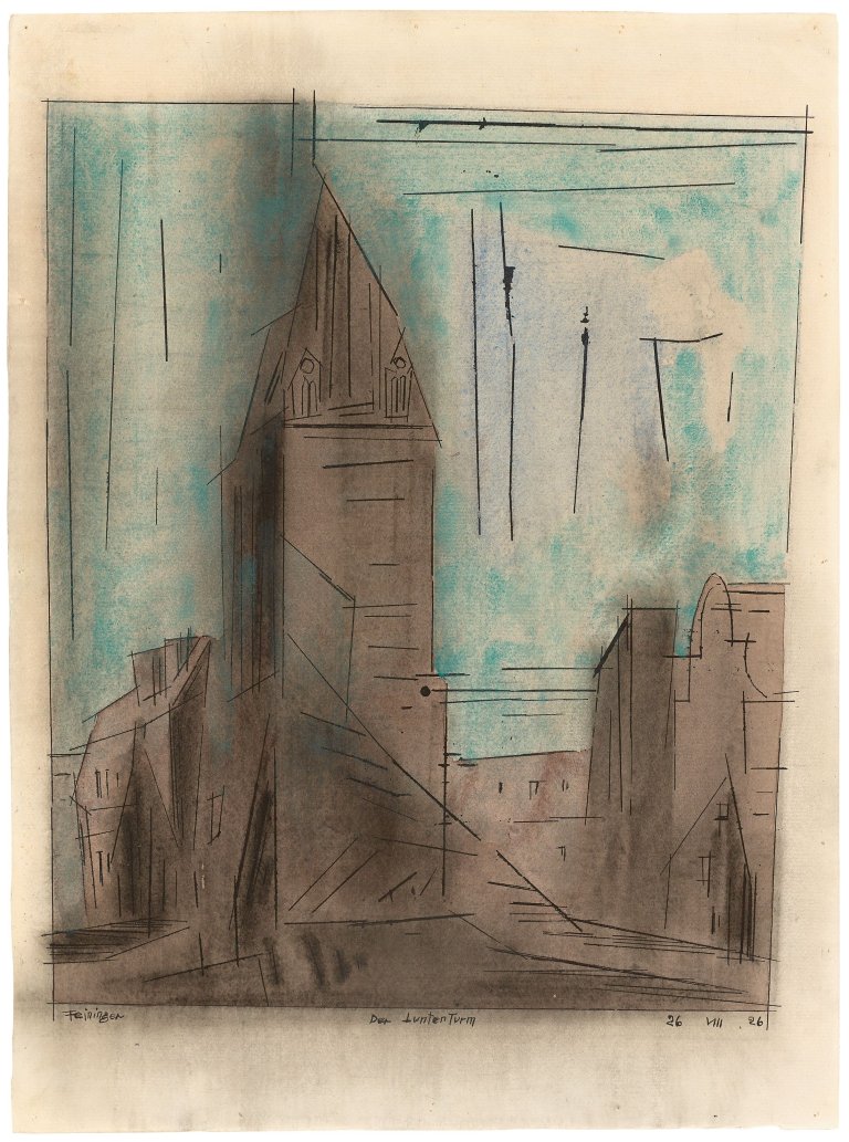 Auf diesem Bild ist das folgende Kunstwerk zu sehen: Lyonel Feininger. „Der LuntenTurm“. 1926.