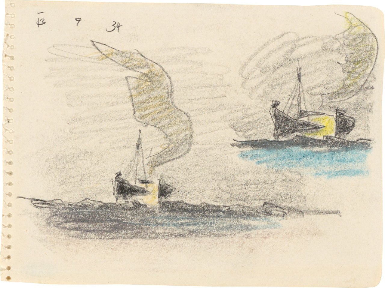 This picture shows the following artwork: Lyonel Feininger. Segelboot mit Wolke (Studienblatt). 1934.