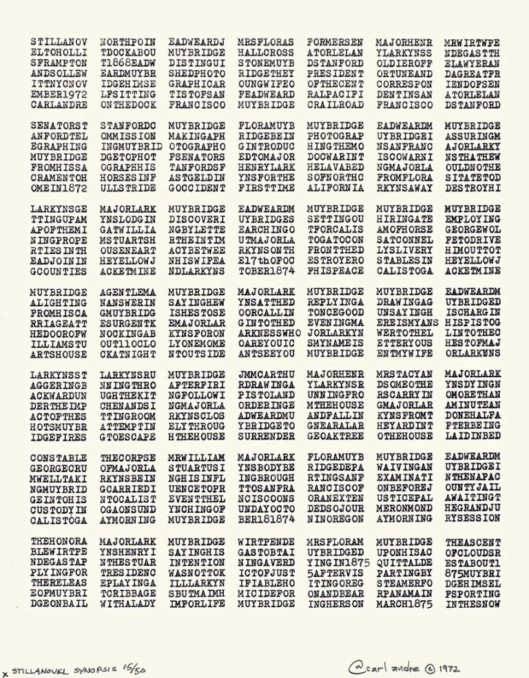 Auf diesem Bild ist das folgende Kunstwerk zu sehen: Carl Andre. „Stillanovel Synopsis“. 1972.
