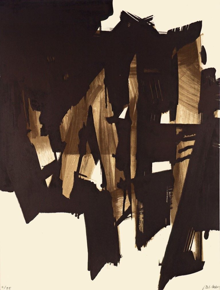 Auf diesem Bild ist das folgende Kunstwerk zu sehen: Pierre Soulages. „Lithographie No. 15“. 1964.