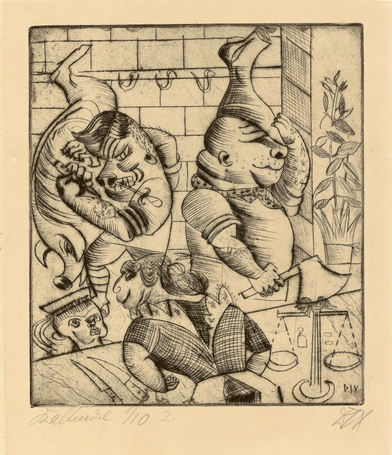 Auf diesem Bild ist das folgende Kunstwerk zu sehen: Otto Dix. „Fleischerladen“. 1920.