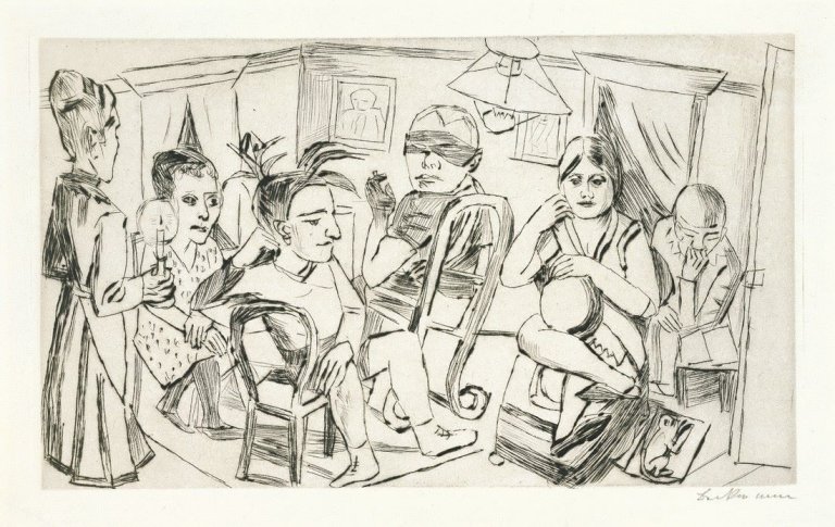 Auf diesem Bild ist das folgende Kunstwerk zu sehen: Max Beckmann. „Vor dem Maskenball“. 1923.