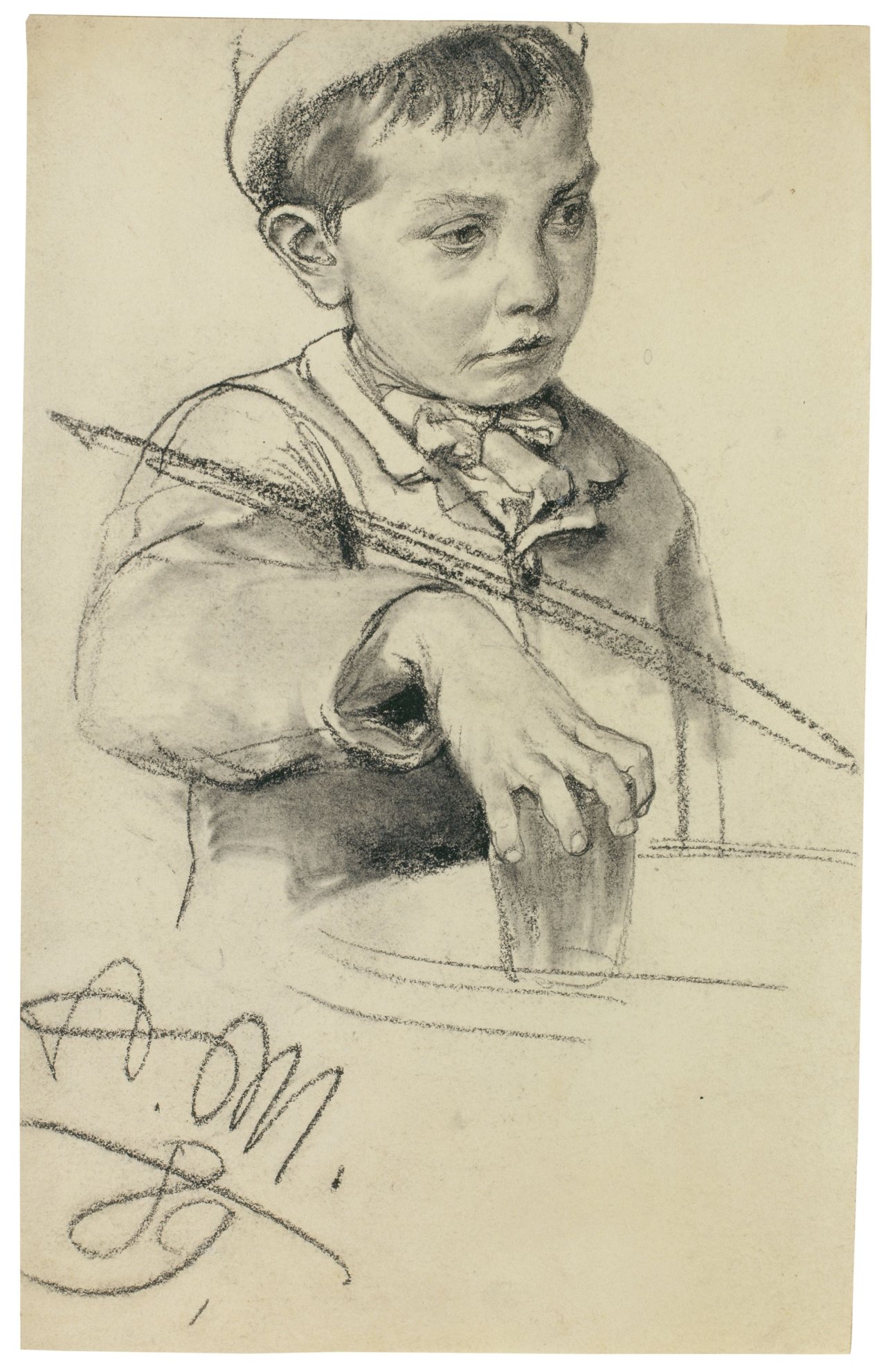 Auf diesem Bild ist das folgende Kunstwerk zu sehen: Adolph Menzel. Junge mit Wasserglas. 1889.