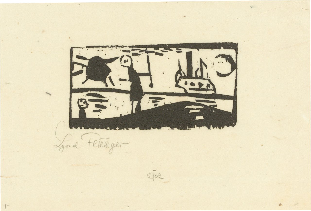 Auf diesem Bild ist das folgende Kunstwerk zu sehen: Lyonel Feininger. „Schiff mit Sonne und Mond“. 1921.