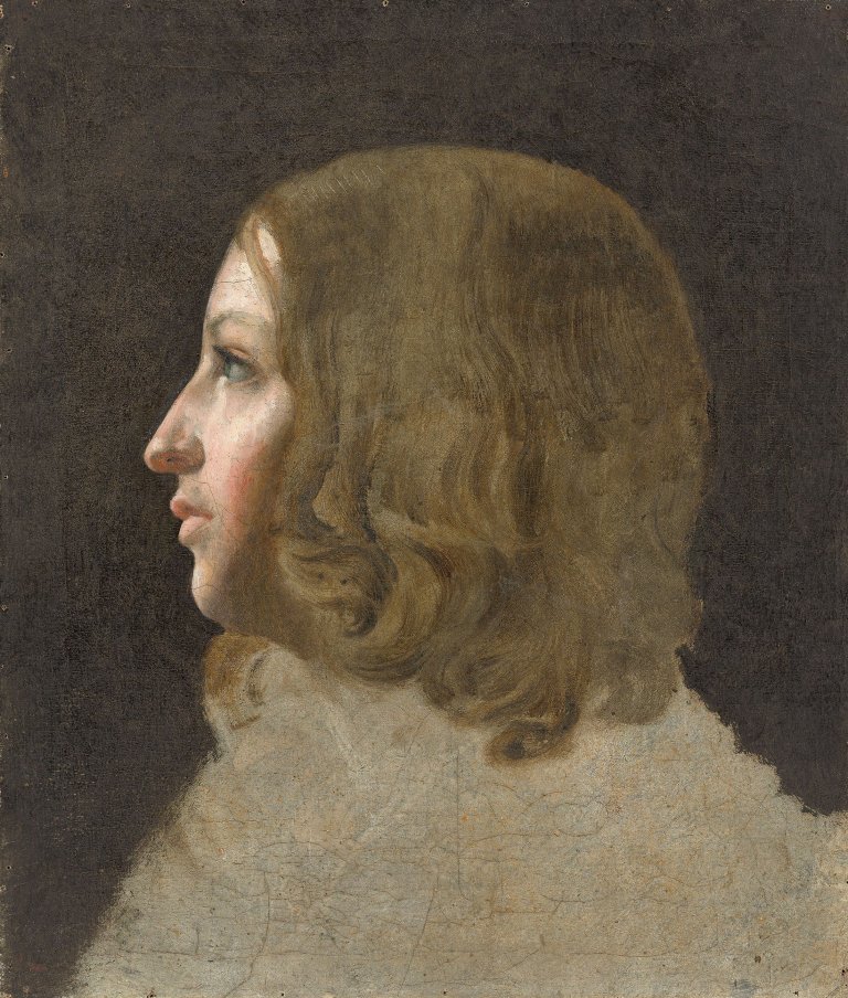 Auf diesem Bild ist das folgende Kunstwerk zu sehen:  Deutsch, um 1830. Porträtstudie.